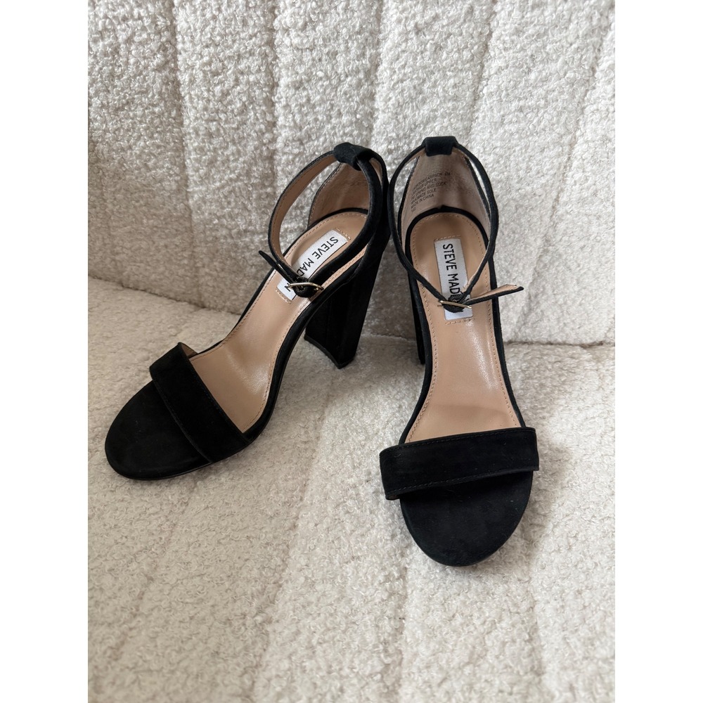 Steve Madden Carrson Black Suede Block Heel Sandal Size 6M